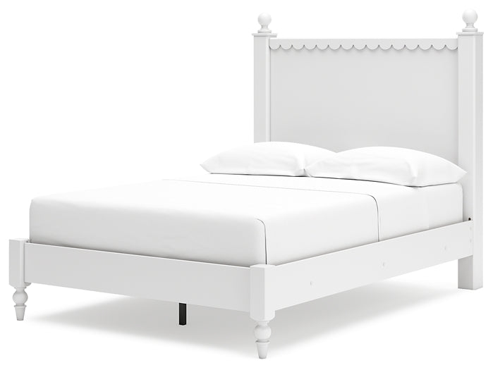 Mollviney  Panel Bed With Mirrored Dresser And 2 Nightstands