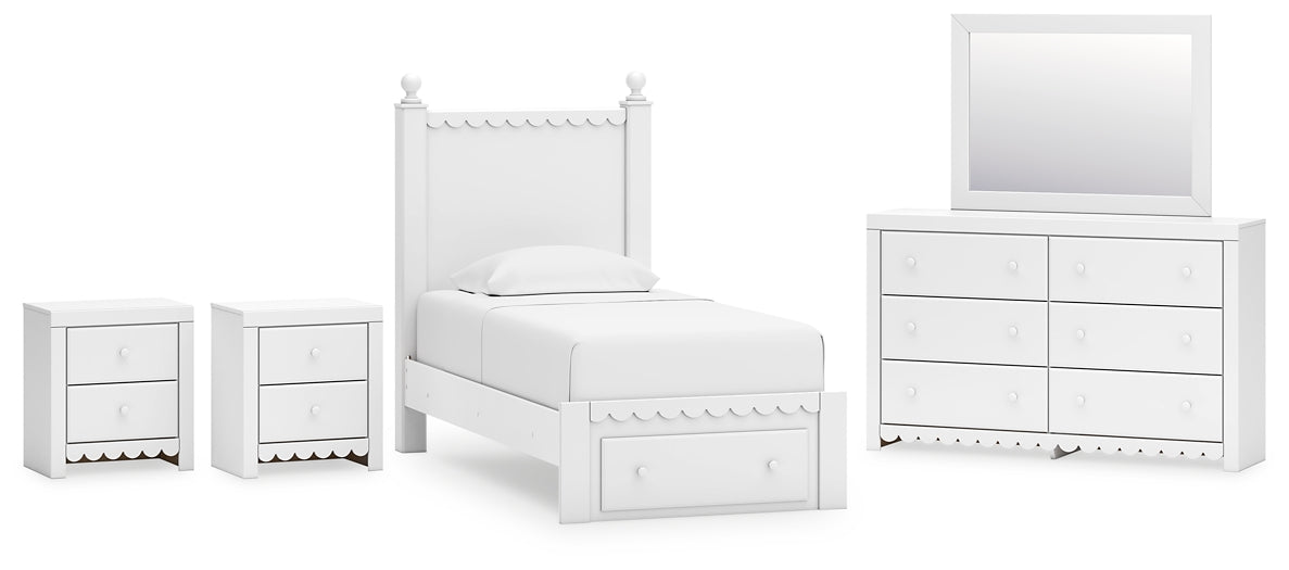 Mollviney  Panel Storage Bed With Mirrored Dresser And 2 Nightstands