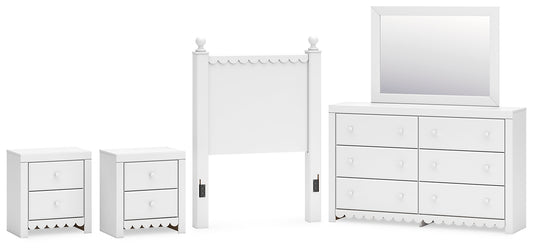 Mollviney  Panel Headboard With Mirrored Dresser And 2 Nightstands