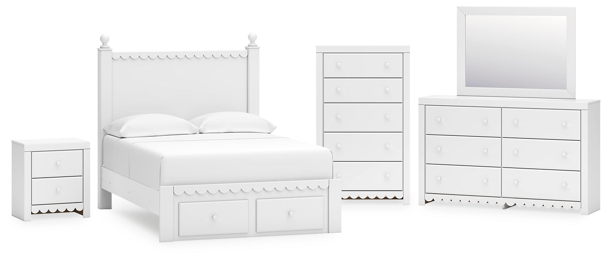 Mollviney  Panel Storage Bed With Mirrored Dresser, Chest And Nightstand