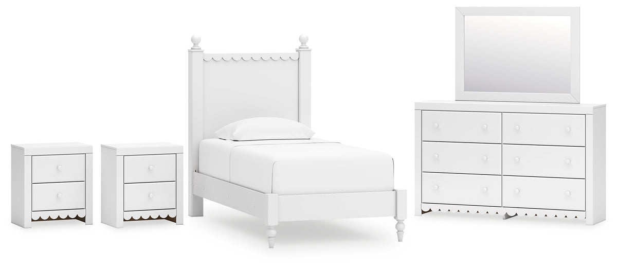 Mollviney  Panel Bed With Mirrored Dresser And 2 Nightstands