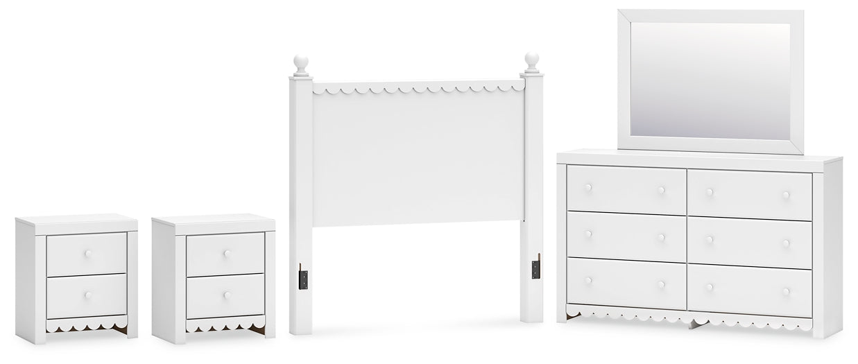 Mollviney  Panel Headboard With Mirrored Dresser And 2 Nightstands