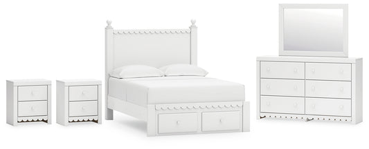 Mollviney  Panel Storage Bed With Mirrored Dresser And 2 Nightstands