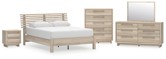 Hasbrick  Panel Bed With Mirrored Dresser, Chest And Nightstand