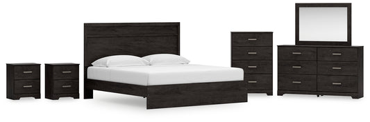 Belachime  Panel Bed With Mirrored Dresser, Chest And 2 Nightstands