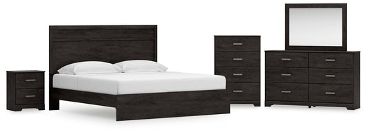 Belachime  Panel Bed With Mirrored Dresser, Chest And Nightstand