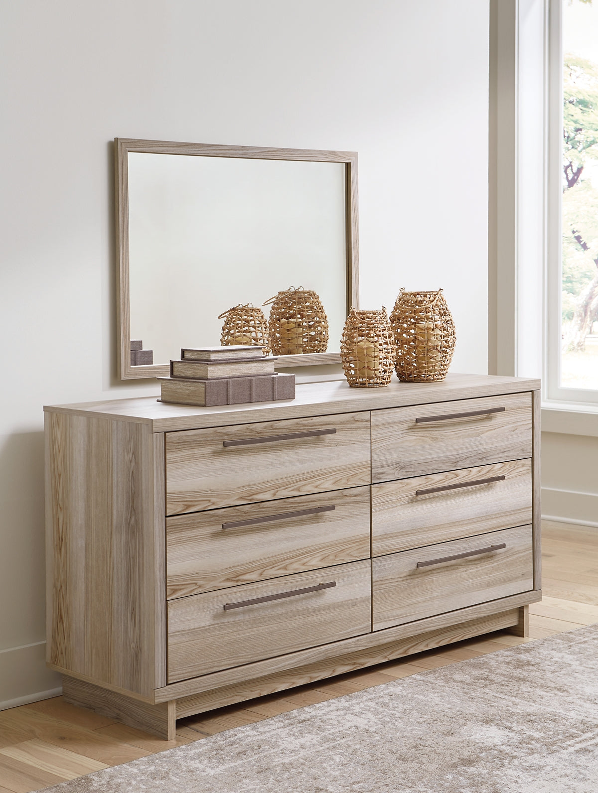 Hasbrick  Panel Headboard With Mirrored Dresser