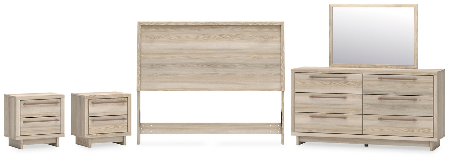 Hasbrick  Panel Headboard With Mirrored Dresser And 2 Nightstands