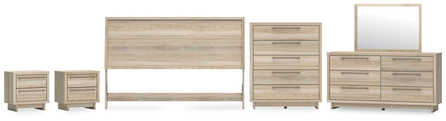 Hasbrick  Panel Headboard With Mirrored Dresser, Chest And 2 Nightstands