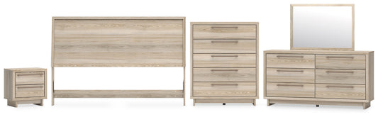 Hasbrick  Panel Headboard With Mirrored Dresser, Chest And Nightstand