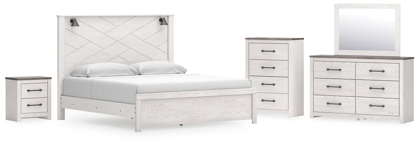 Gerridan  Panel Bed With Mirrored Dresser, Chest And Nightstand