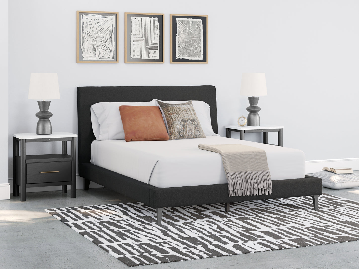 Cadmori  Upholstered Bed With Mirrored Dresser