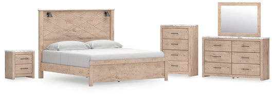 Senniberg  Panel Bed With Mirrored Dresser, Chest And Nightstand