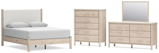 Cadmori  Upholstered Panel Bed With Mirrored Dresser And Chest