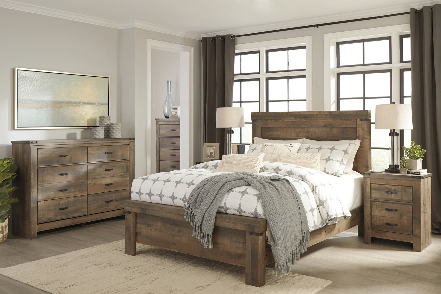 Trinell  Panel Bed With Dresser, Chest And 2 Nightstands