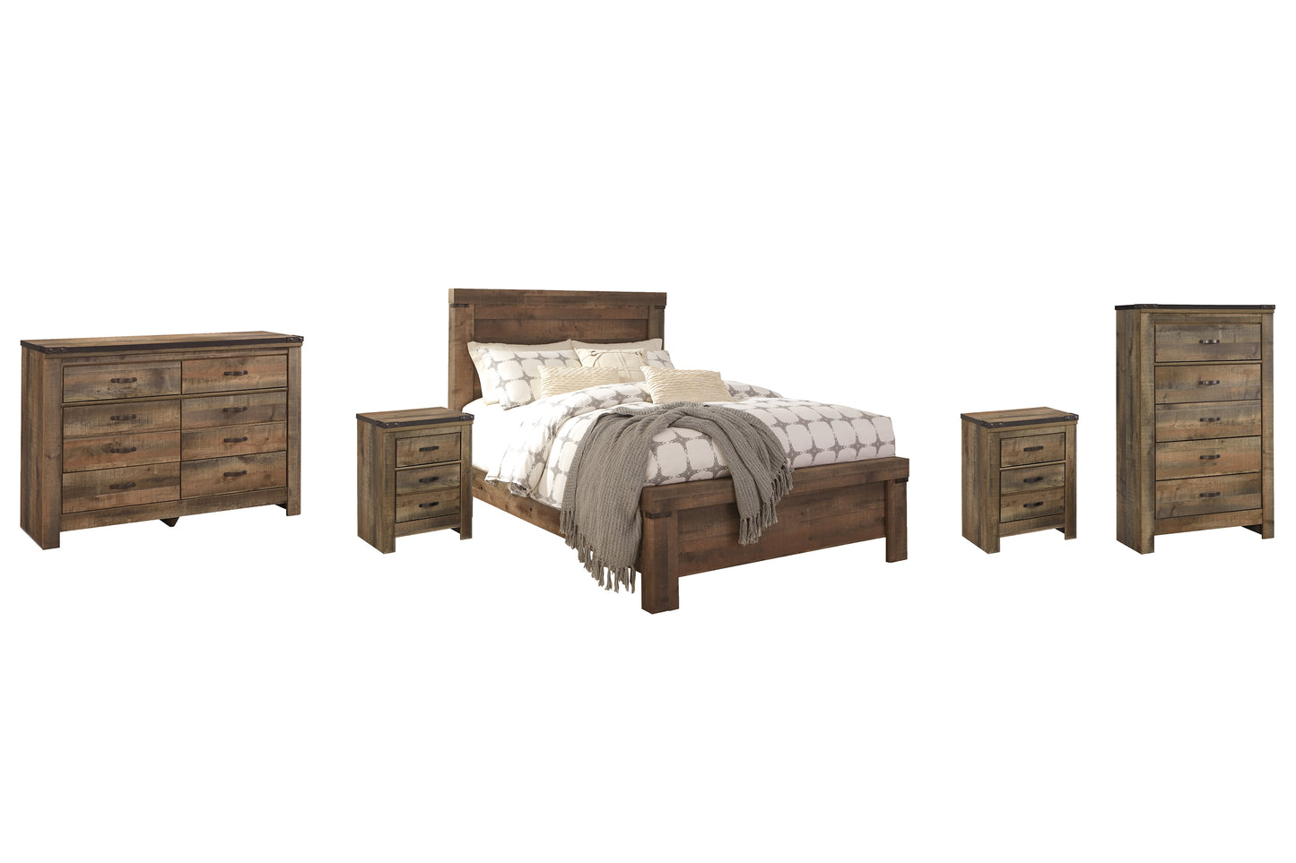 Trinell  Panel Bed With Dresser, Chest And 2 Nightstands