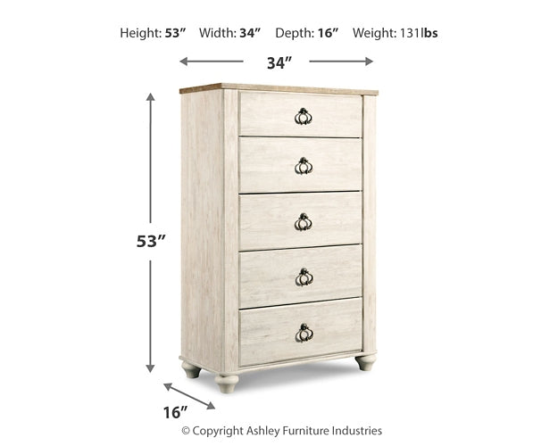 Willowton  Sleigh Bed With Mirrored Dresser And Chest