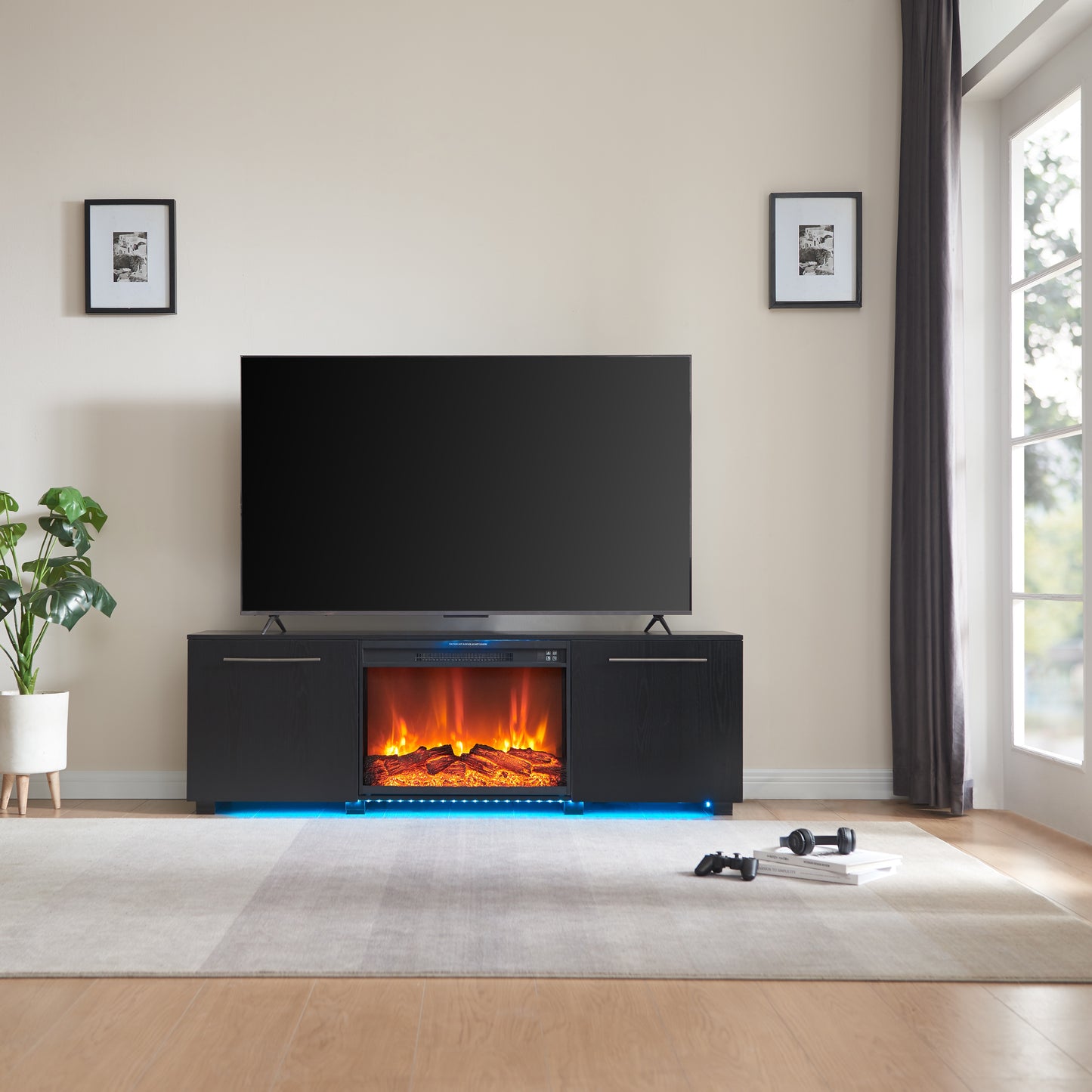 Medford LED TV Console Black with Firebox Insert