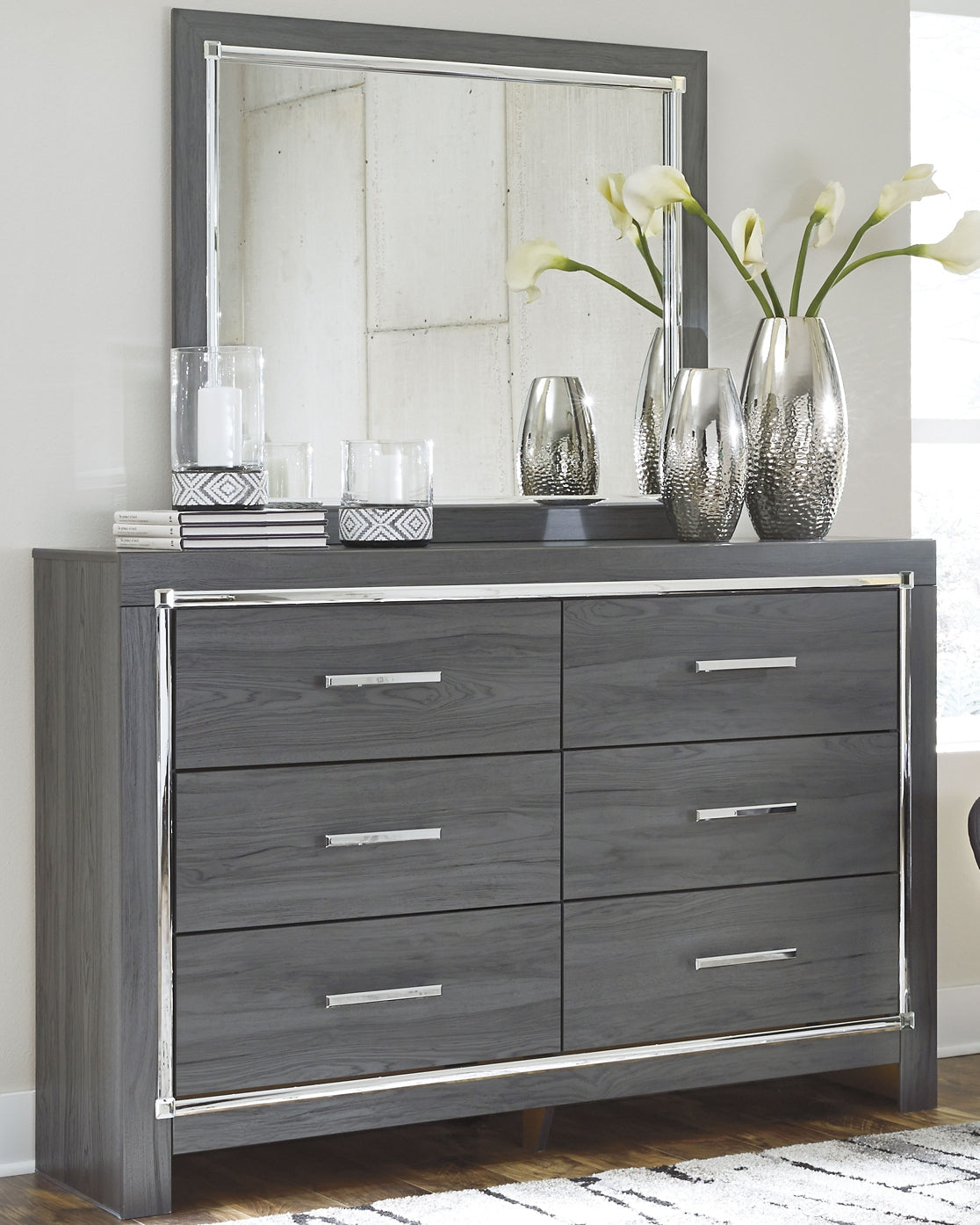 Lodanna  Upholstered Panel Headboard With Mirrored Dresser, Chest And Nightstand