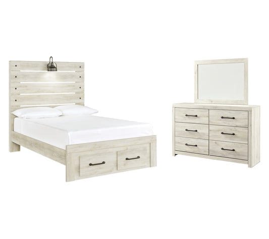 Cambeck  Panel Bed With 2 Storage Drawers With Mirrored Dresser