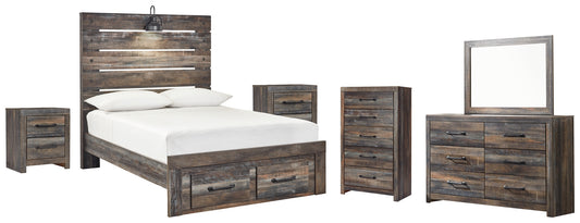 Drystan  Panel Bed With 2 Storage Drawers With Mirrored Dresser, Chest And 2 Nightstands