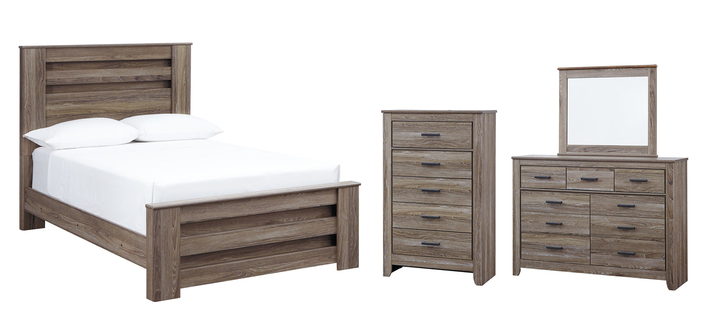 Zelen  Panel Bed With Mirrored Dresser And Chest