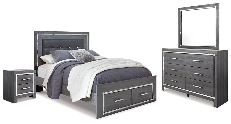 Lodanna  Panel Bed With 2 Storage Drawers With Mirrored Dresser And Nightstand