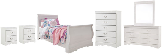 Anarasia  Sleigh Bed With Mirrored Dresser, Chest And 2 Nightstands