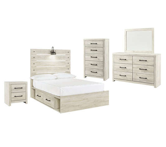 Cambeck  Panel Bed With 4 Storage Drawers With Mirrored Dresser, Chest And Nightstand