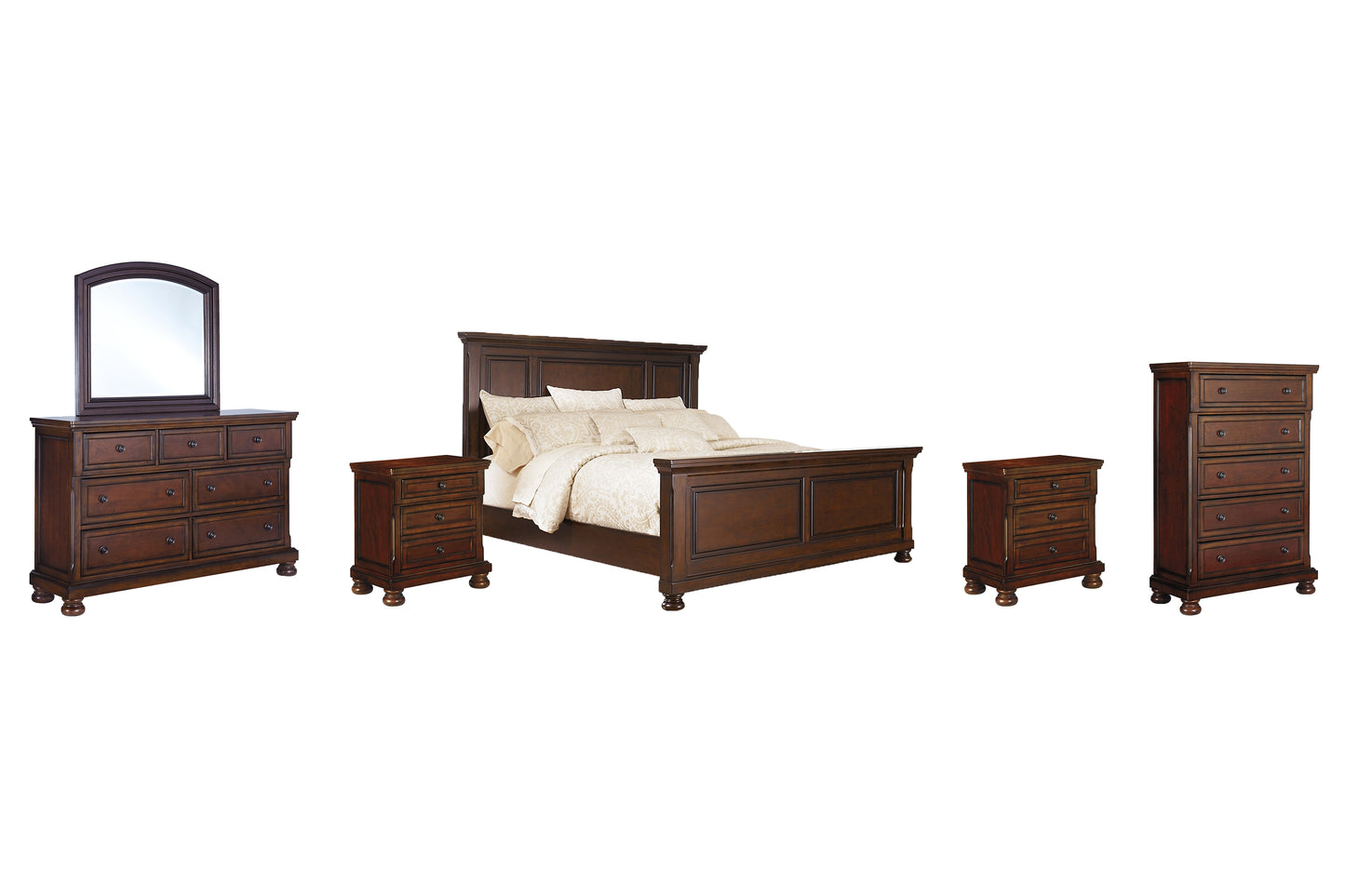 Porter California  Panel Bed With Mirrored Dresser, Chest And 2 Nightstands