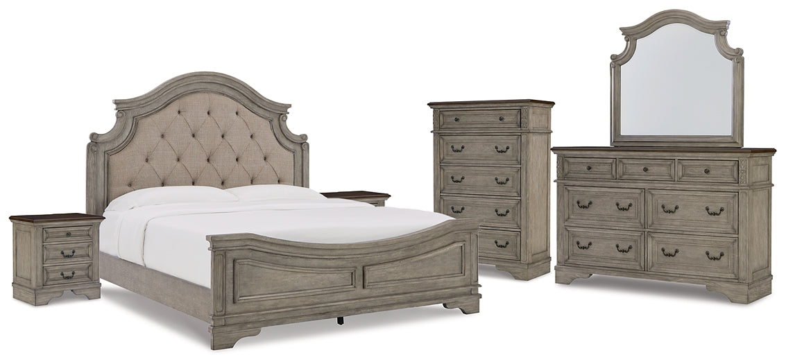 Lodenbay California  Panel Bed With Mirrored Dresser, Chest And 2 Nightstands