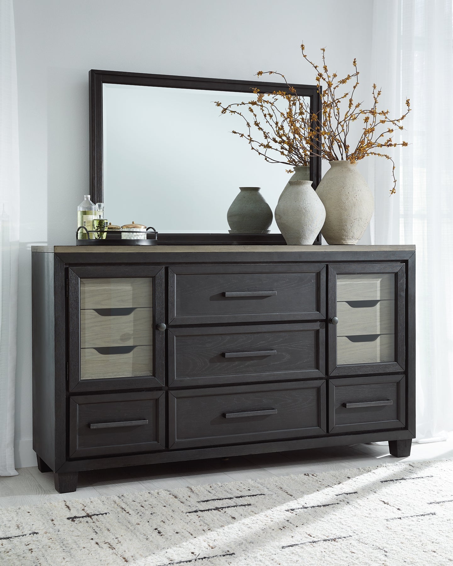 Foyland  Panel Storage Bed With Mirrored Dresser