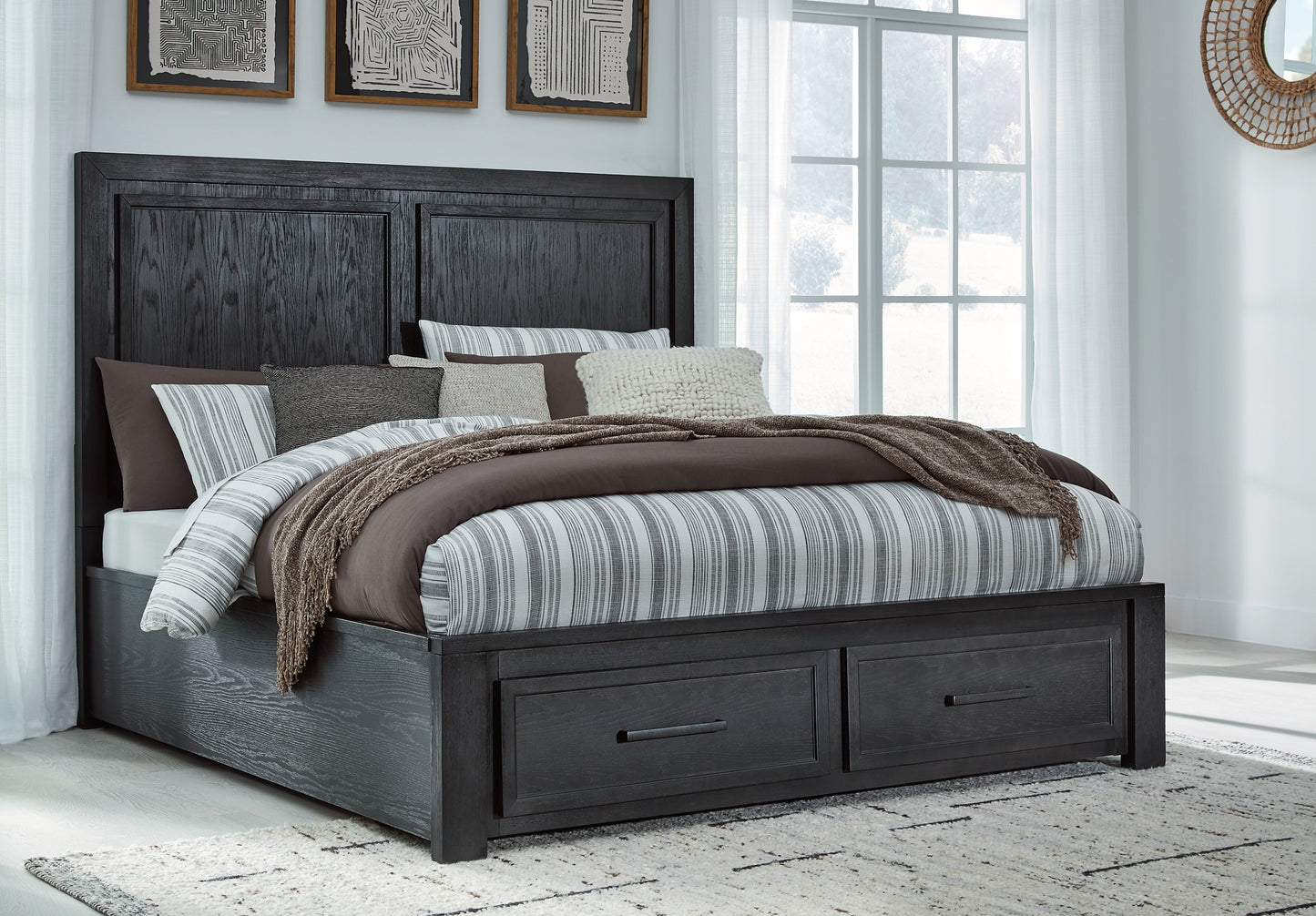 Foyland  Panel Storage Bed With Mirrored Dresser