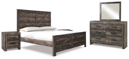 Wynnlow  Crossbuck Panel Bed With Mirrored Dresser And 2 Nightstands