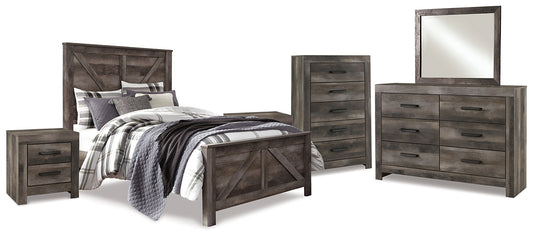 Wynnlow  Crossbuck Panel Bed With Mirrored Dresser, Chest And 2 Nightstands