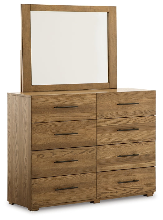 Dakmore  Upholstered Bed With Mirrored Dresser And Chest