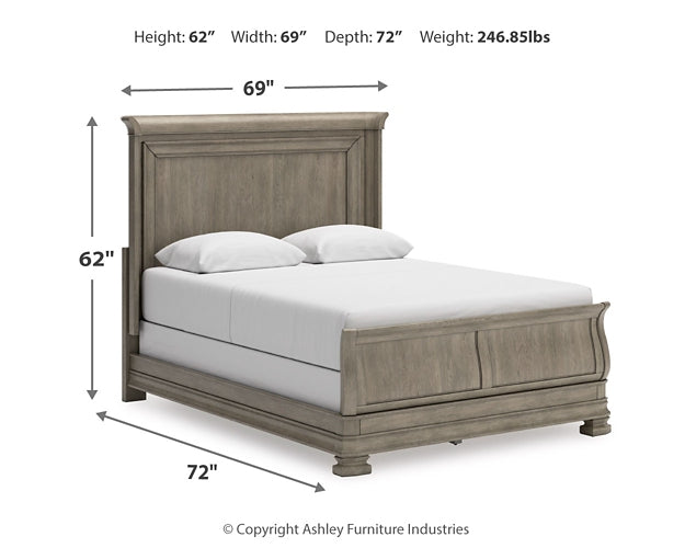 Lexorne  Sleigh Bed With Mirrored Dresser