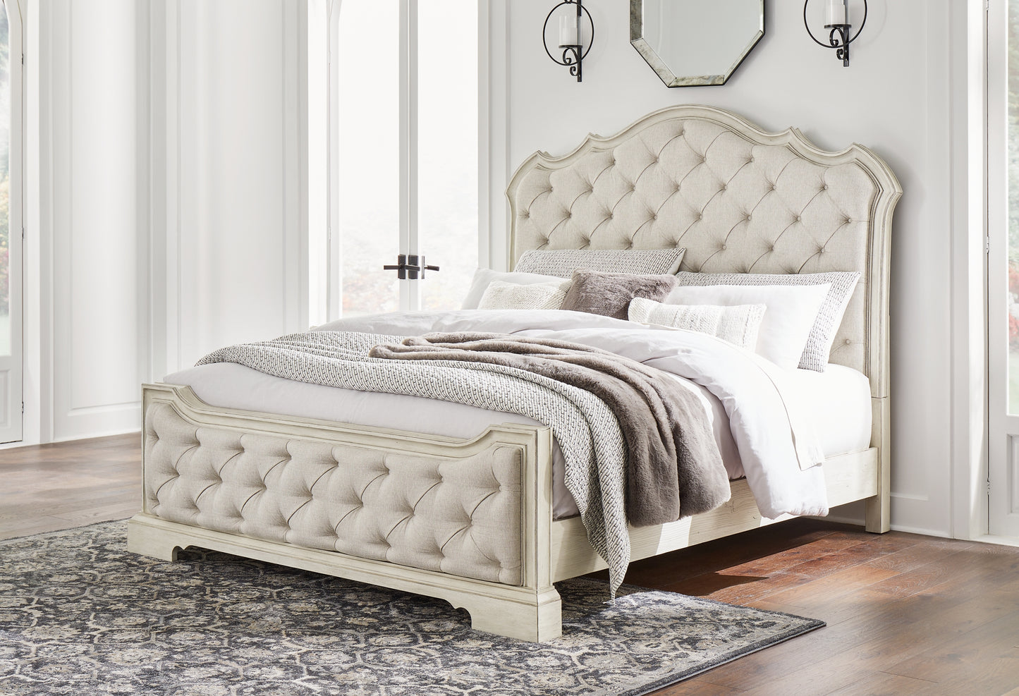 Arlendyne  Upholstered Bed With Mirrored Dresser, Chest And 2 Nightstands