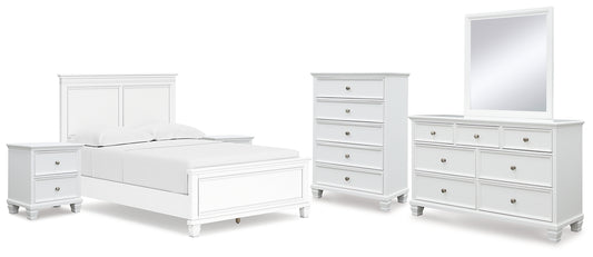 Fortman  Panel Bed With Mirrored Dresser, Chest And 2 Nightstands