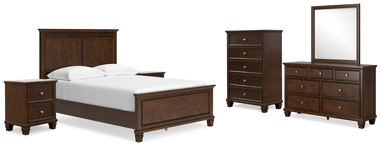 Danabrin  Panel Bed With Mirrored Dresser, Chest And 2 Nightstands