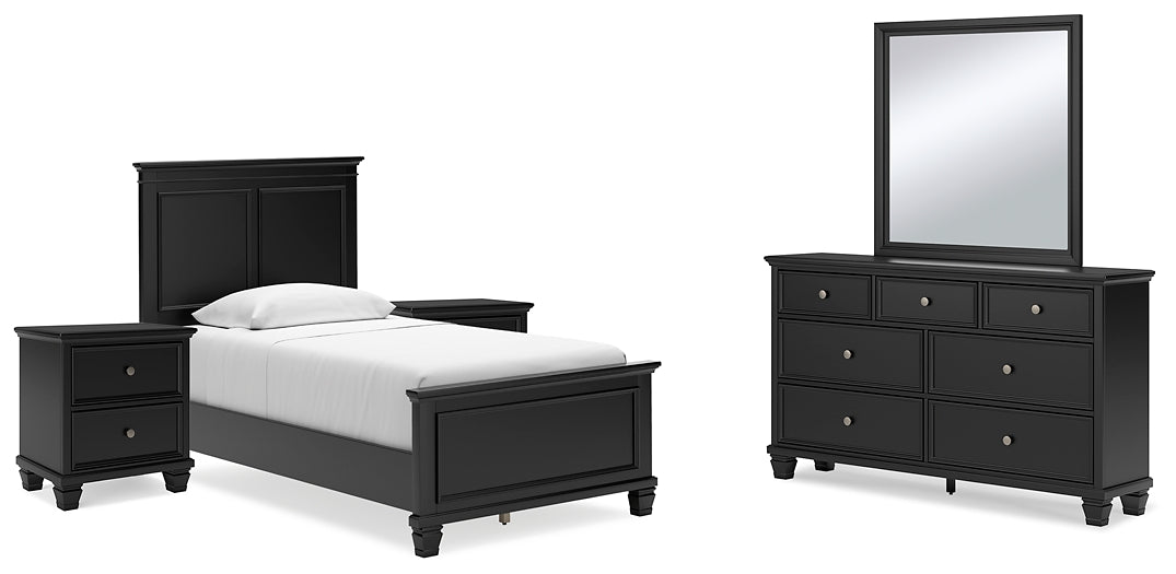 Lanolee  Panel Bed With Mirrored Dresser And 2 Nightstands