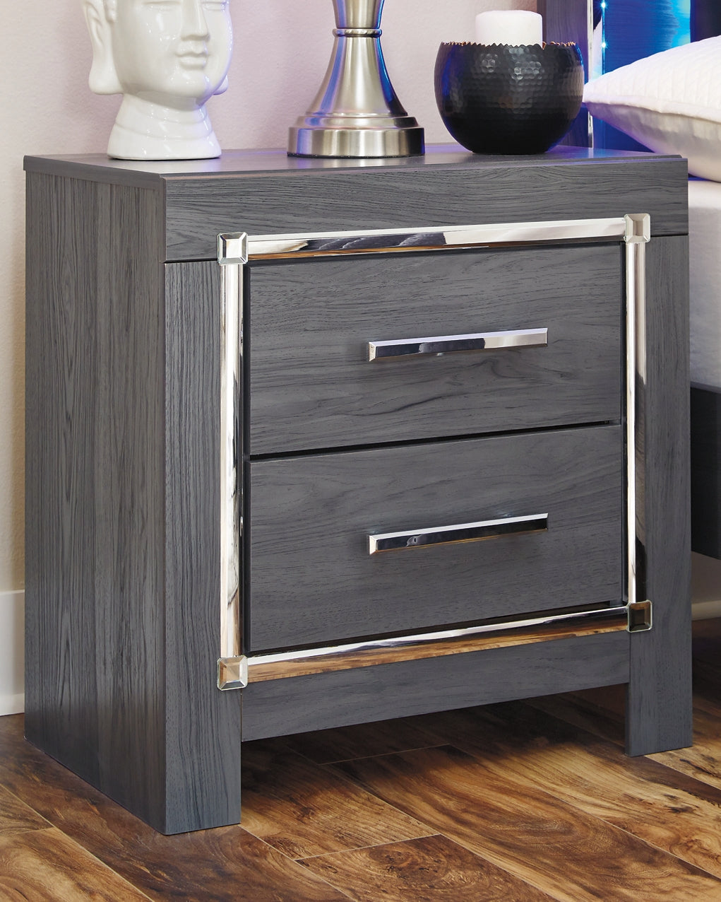 Lodanna  Panel Bed With 2 Storage Drawers With Mirrored Dresser And Nightstand