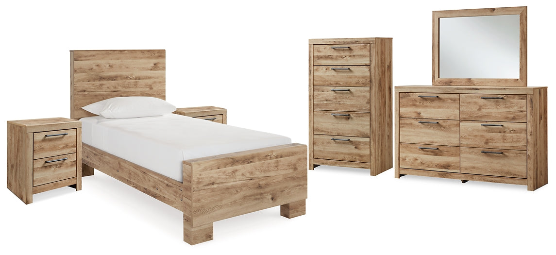 Hyanna  Panel Bed With Mirrored Dresser, Chest And 2 Nightstands