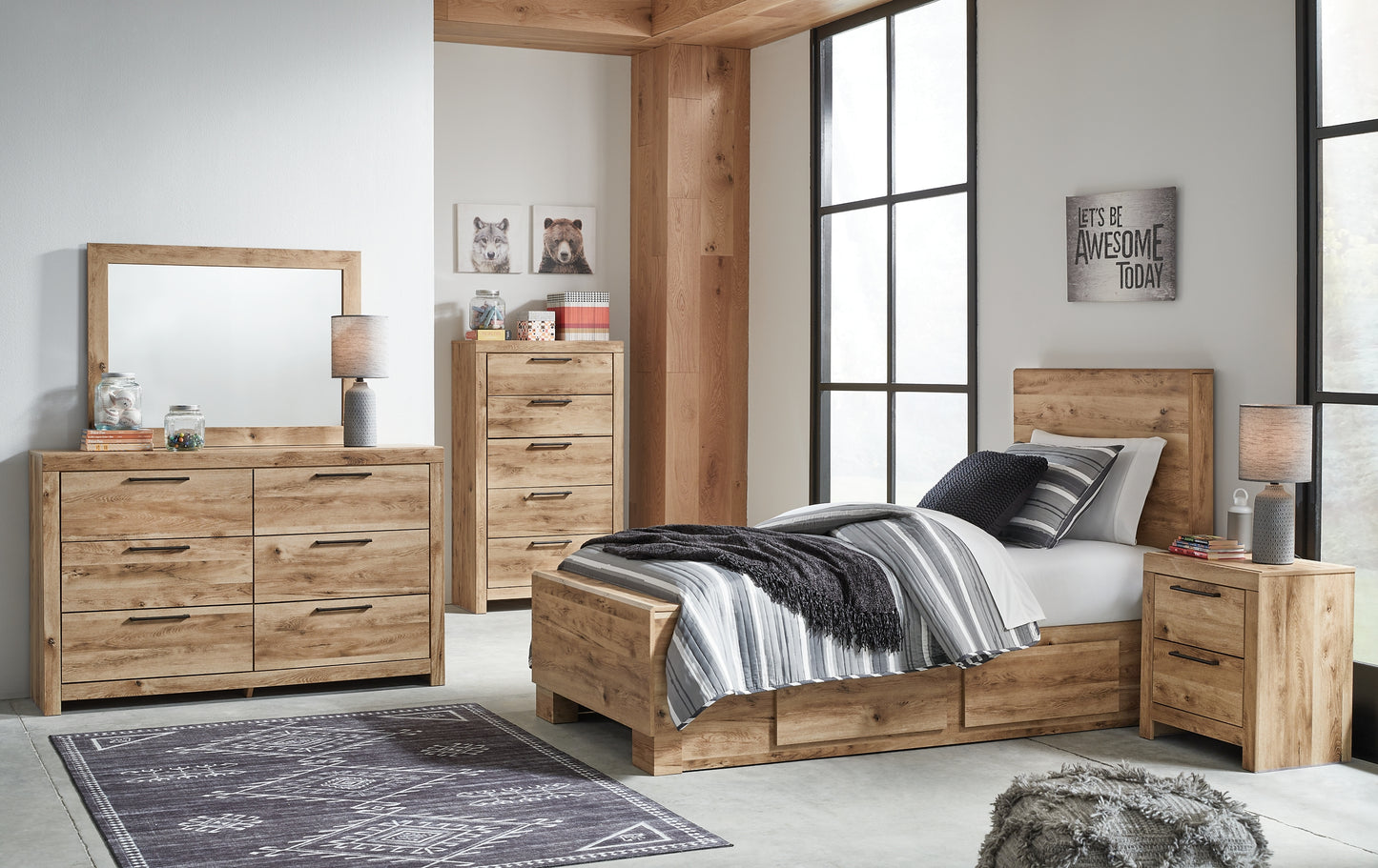 Hyanna  Panel Bed With Storage With Mirrored Dresser And 2 Nightstands