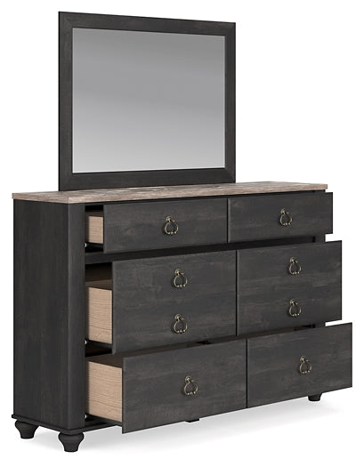 Nanforth  Panel Bed With Mirrored Dresser And 2 Nightstands