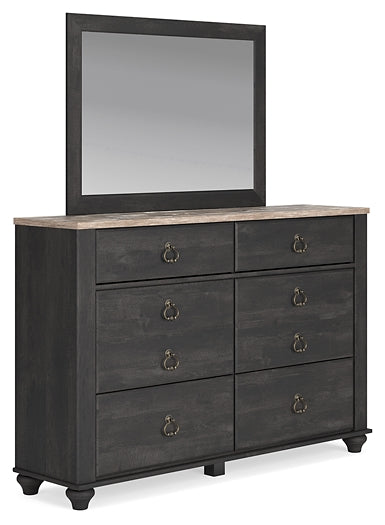 Nanforth  Panel Bed With Mirrored Dresser And 2 Nightstands