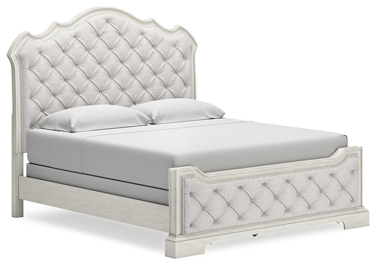 Arlendyne California  Upholstered Bed With Mirrored Dresser And Nightstand