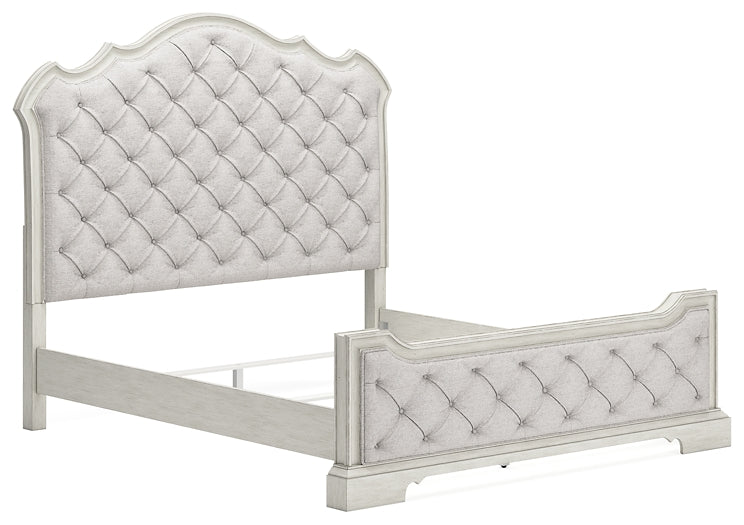 Arlendyne California  Upholstered Bed With Mirrored Dresser And Nightstand