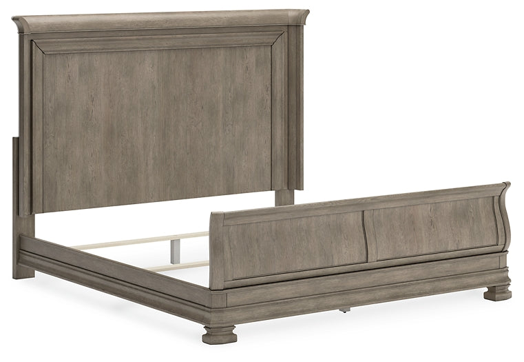 Lexorne  Sleigh Bed With Mirrored Dresser And Chest