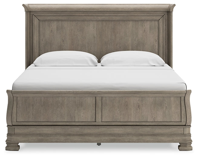 Lexorne  Sleigh Bed With Mirrored Dresser And Chest